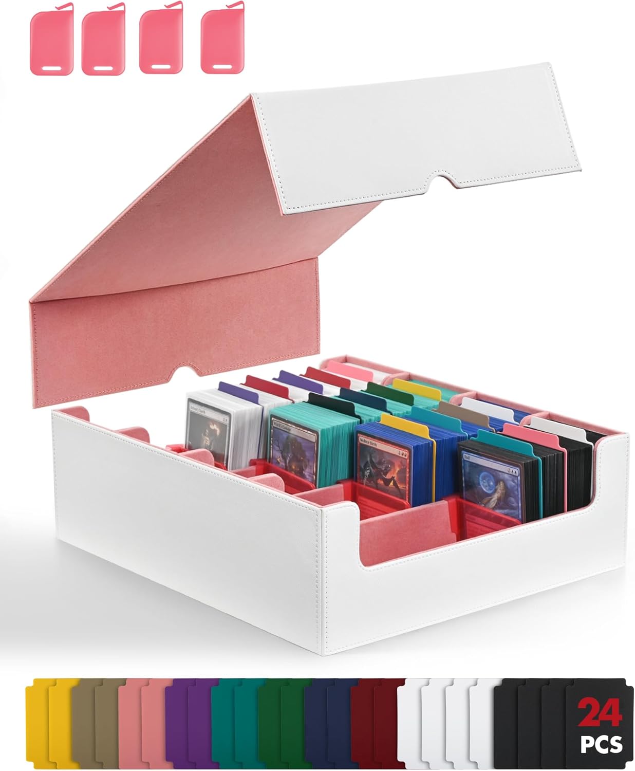 TINTEK 3000+ Card Storage Box White Pink 4-Row Large Capacity TCG Organizer Case for TINTEK 3000+ Card Storage Box White Pink 4-Row Large Capacity TCG Organizer Case for