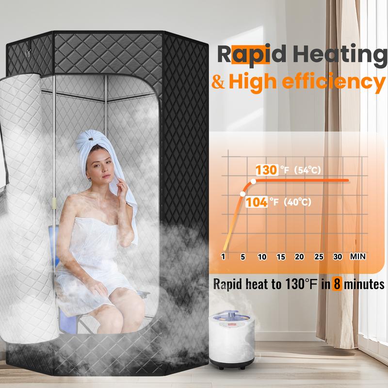 MANASTIN Portable Large Home Steam Sauna with 3L High Capacity Steamer, Personal Sauna Tent with Remote Control, 15 Levels of Pentagon Model Sauna Box with Folding Chair