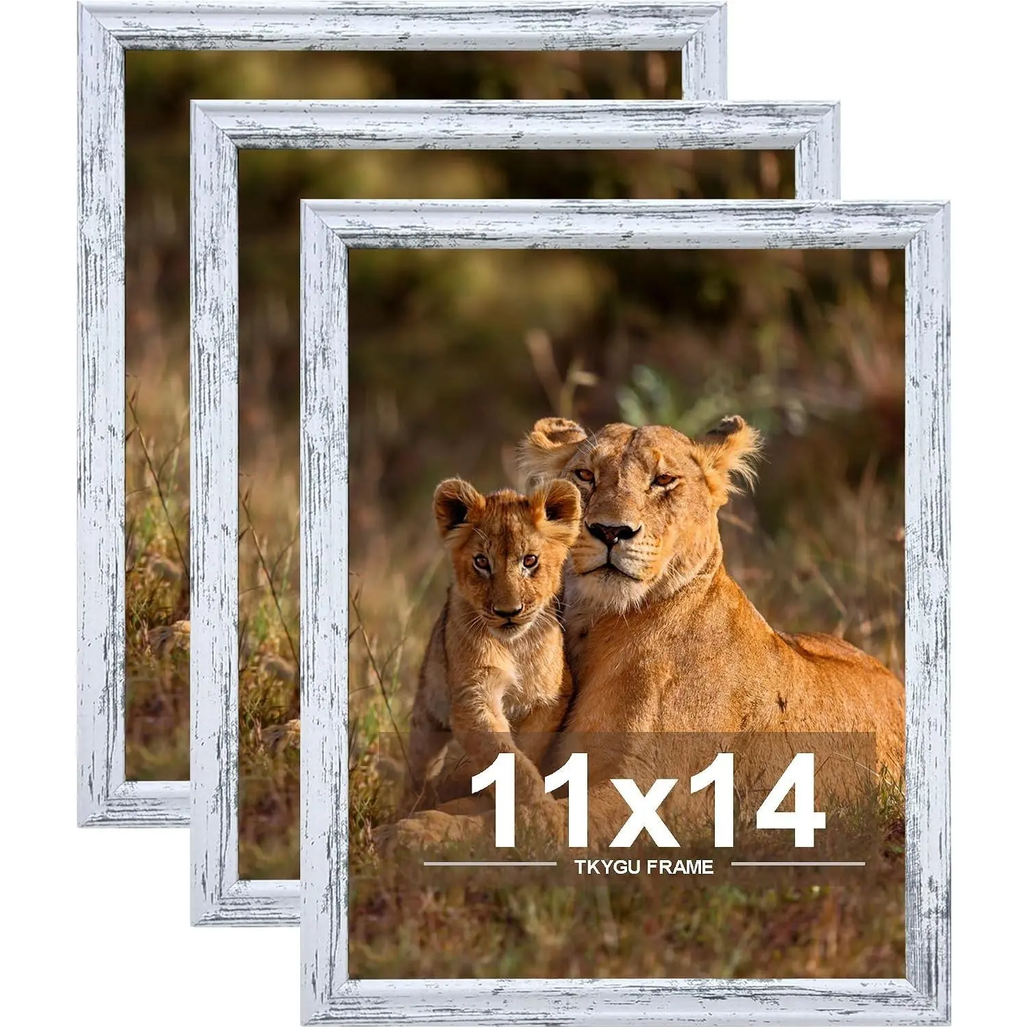 11x14 Picture Frame Set of 3, Rustic White Wall Mountable Frames, Shatter Resistant Plexiglass for Photos Posters Gallery, Best Gift