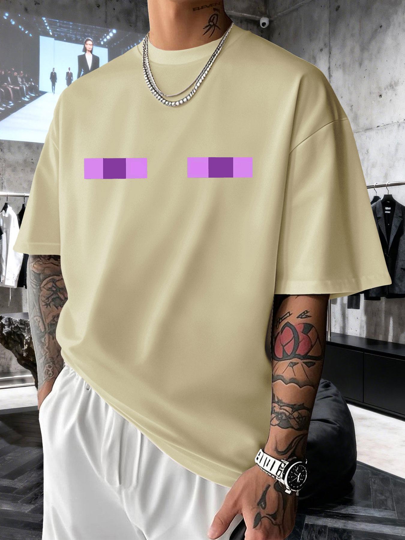 Men's Short Sleeve T-Shirt Summer, Minecraft Enderman Eye Creative Print, Casual Loose-Fit Drop Shoulder Couple Top