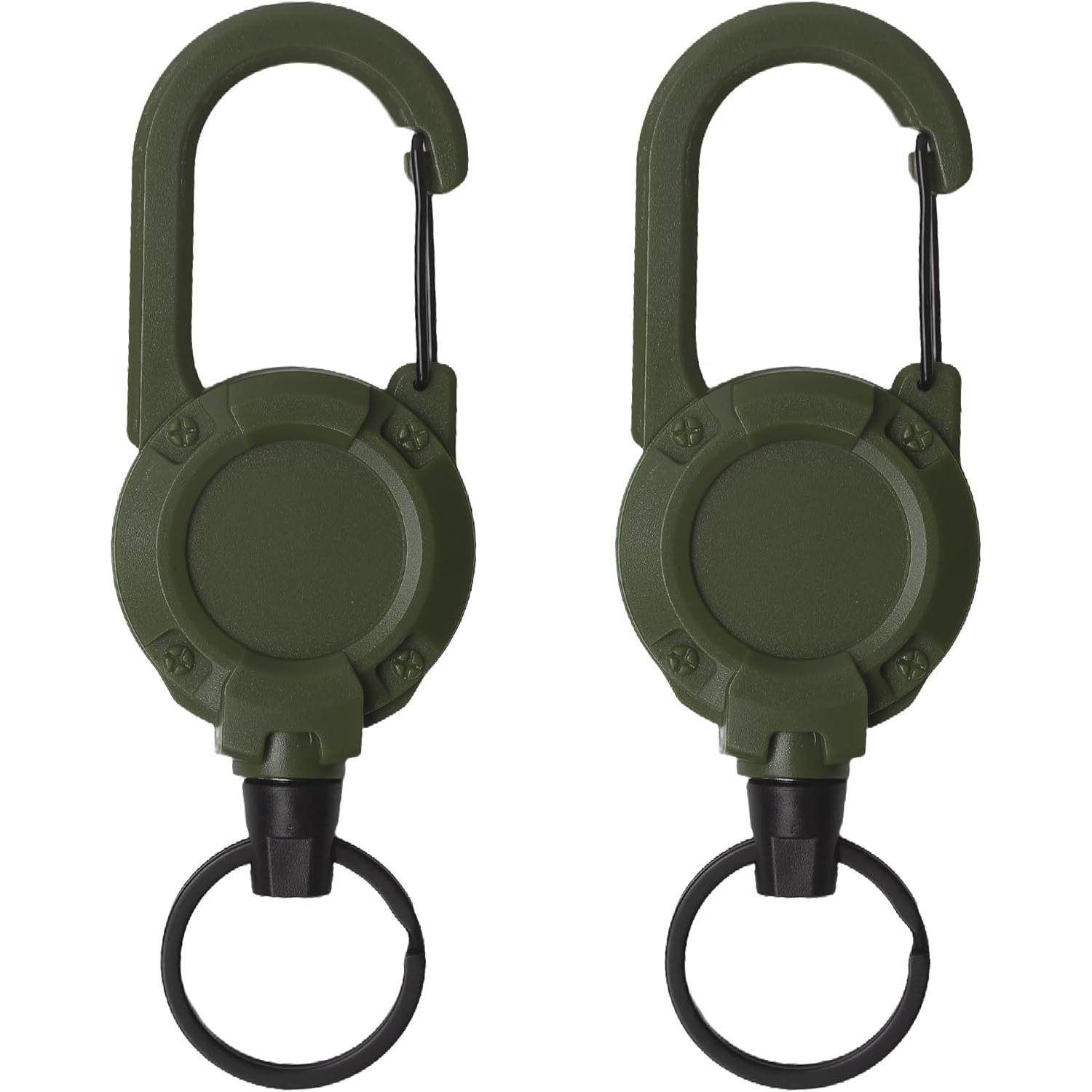 2-Pack Heavy Duty Retractable Keychains - Multi-Function Carabiner with Super Strong Steel Cable, Easy to Use, Unisex Design for Hiking, Camping & Climbing