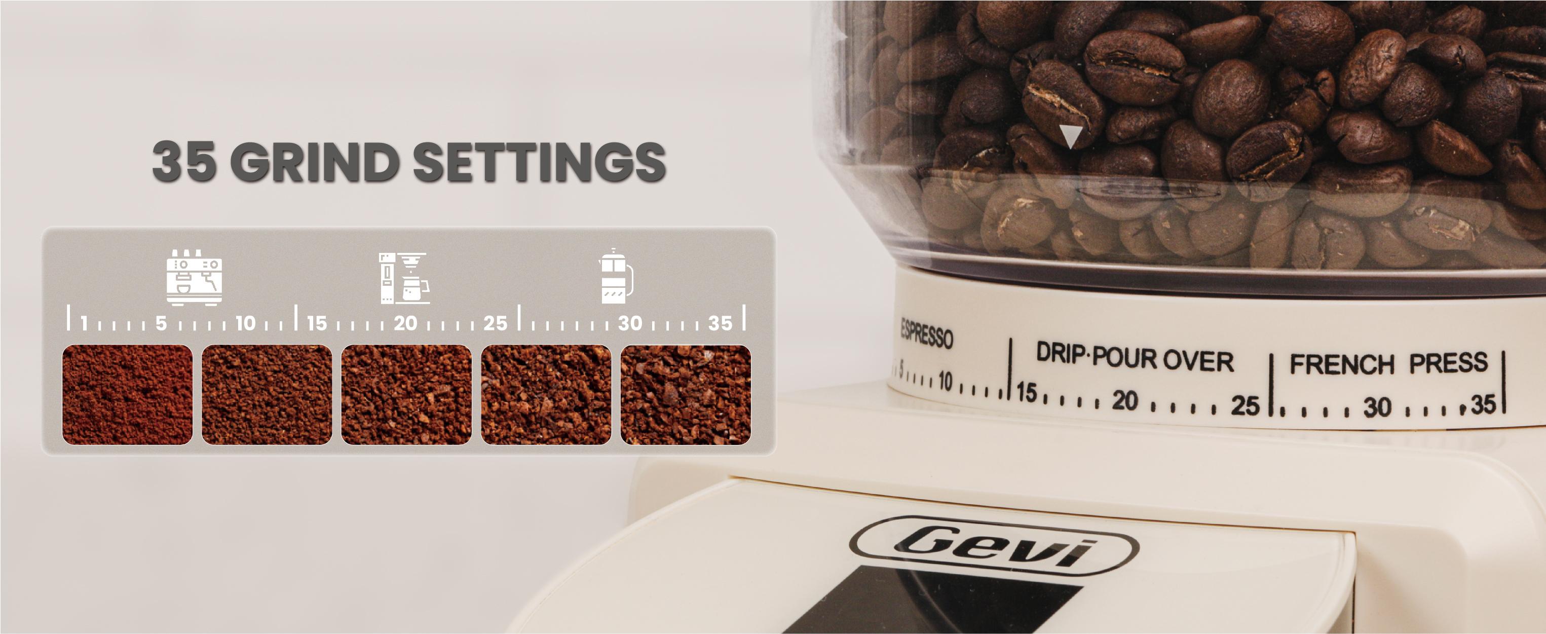 【Springtok】Gevi Electric Coffee Grinder | 35 Grind Settings | Conical Burr for Espresso, Drip, French Press & More | Anti-Static Design, White