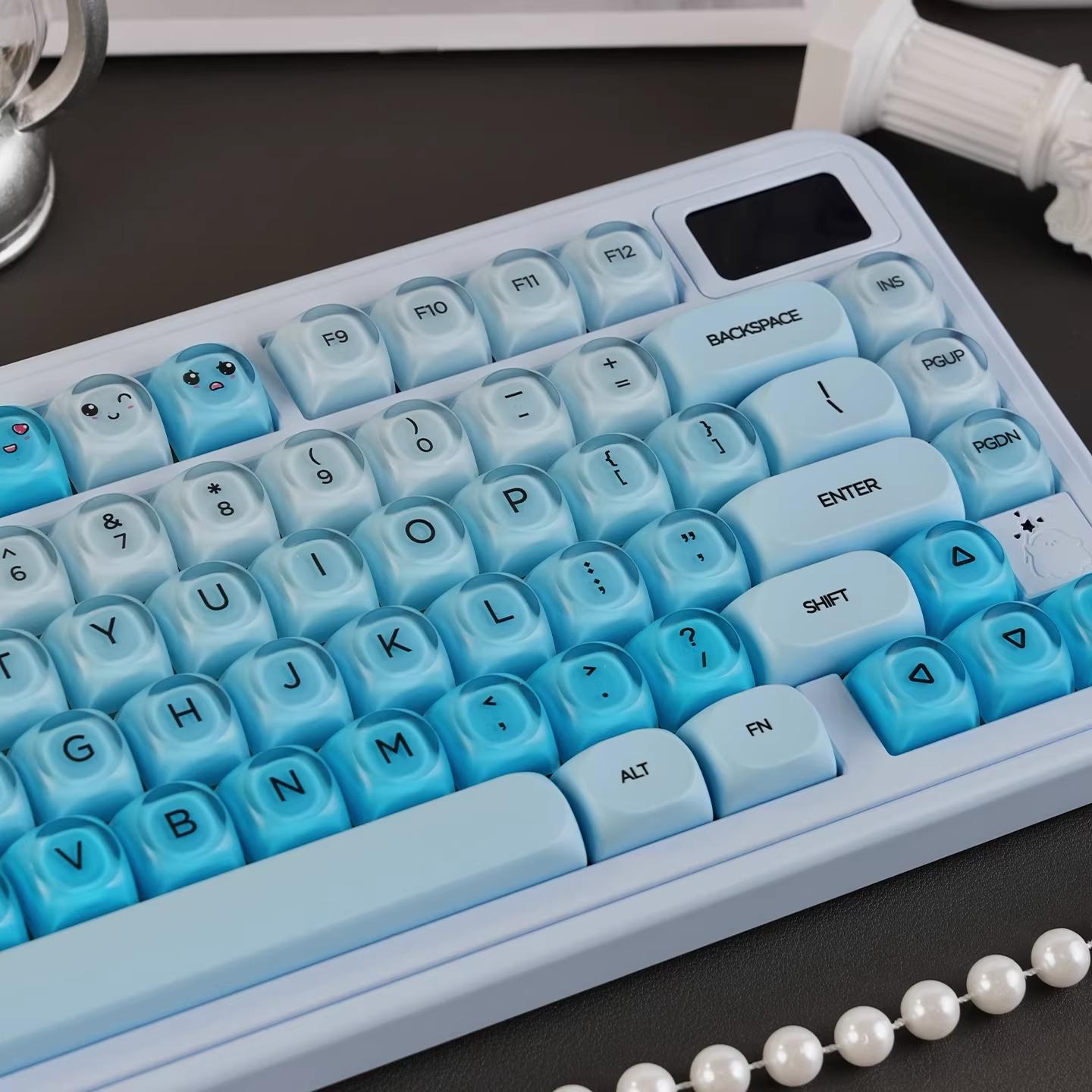 130 Keycaps Sky Blue Gradient Matte PC+pbt Rounded Hoa Keycaps, Compatible with 68/75/87/98/104/108 Mechanical Keyboards