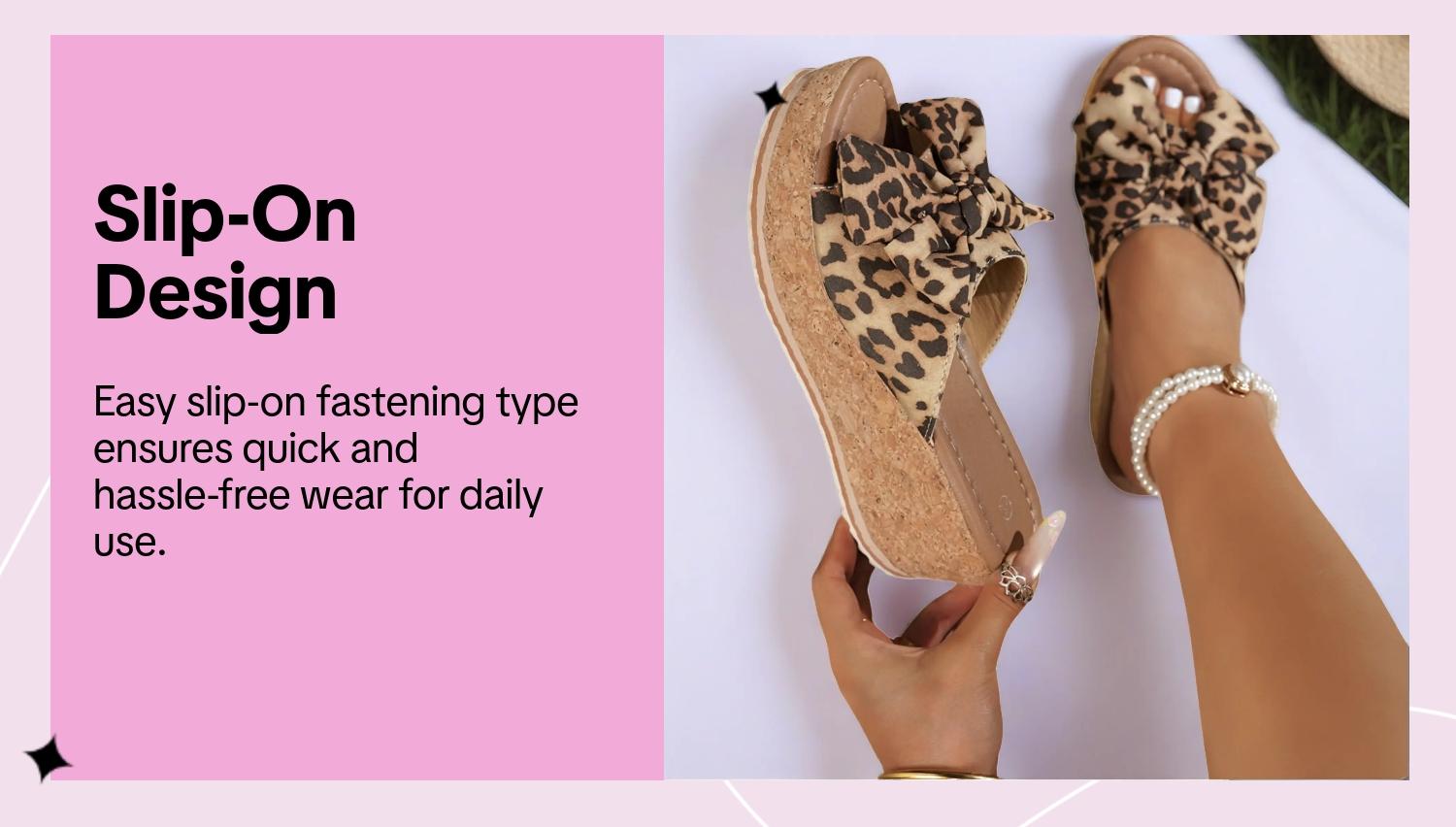 Women's Cute Bowknot Leopard Print Wedge Sandals, Casual Fashion Slip-On Wedges, Summer Trendy Shoes, Beach Daily Wear