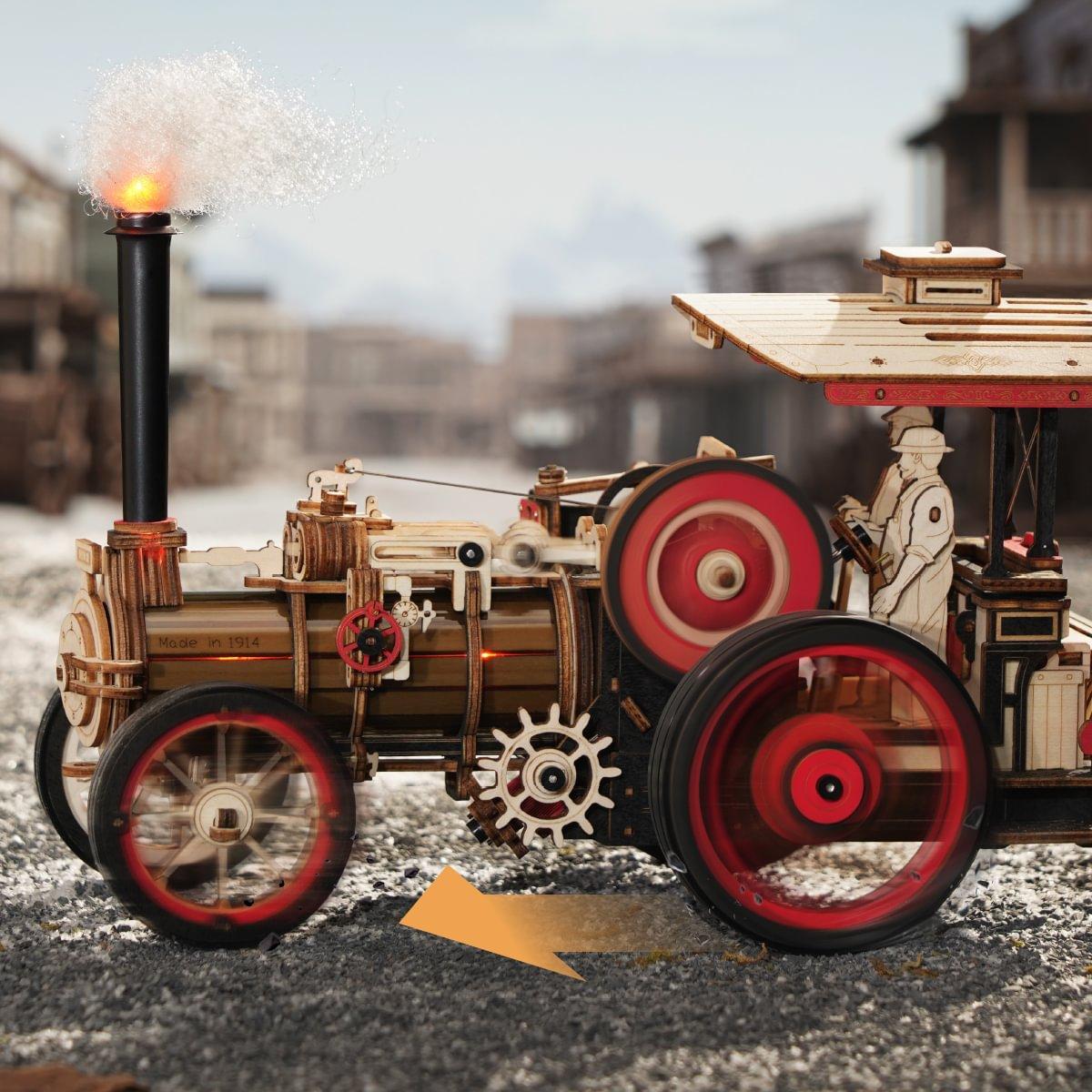 【self-assembly puzzle】ROKR 3D Puzzle for Adults Steam Engine Tractor Locomotive Model Kit Electric Vintage Car Assembly Wooden Puzzles Vehicle Hobbies for Men Birthday Christmas