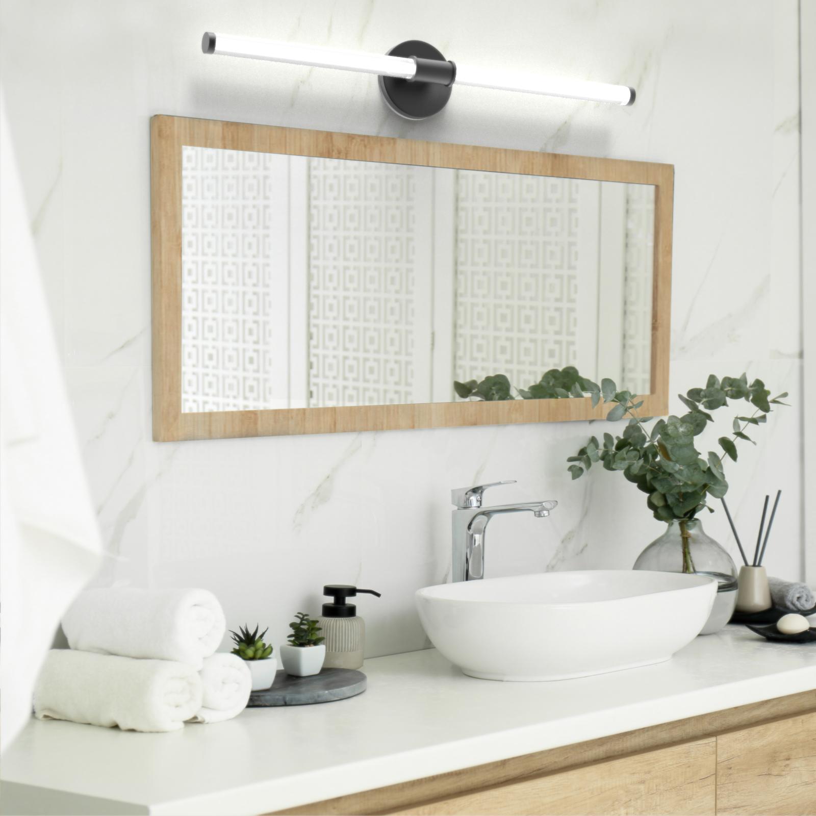 GLITGATE LED Vanity Light, 22 inch/30inch/38inch Dimmable Black and Gold Bathroom Fixture Mirror, 13 Watt/15Watt/20Watt 6000K Modern Linear Bathroom Vanity Light, 360 Degree Wall Sconce (White),Halloween, Black Friday, Christmas