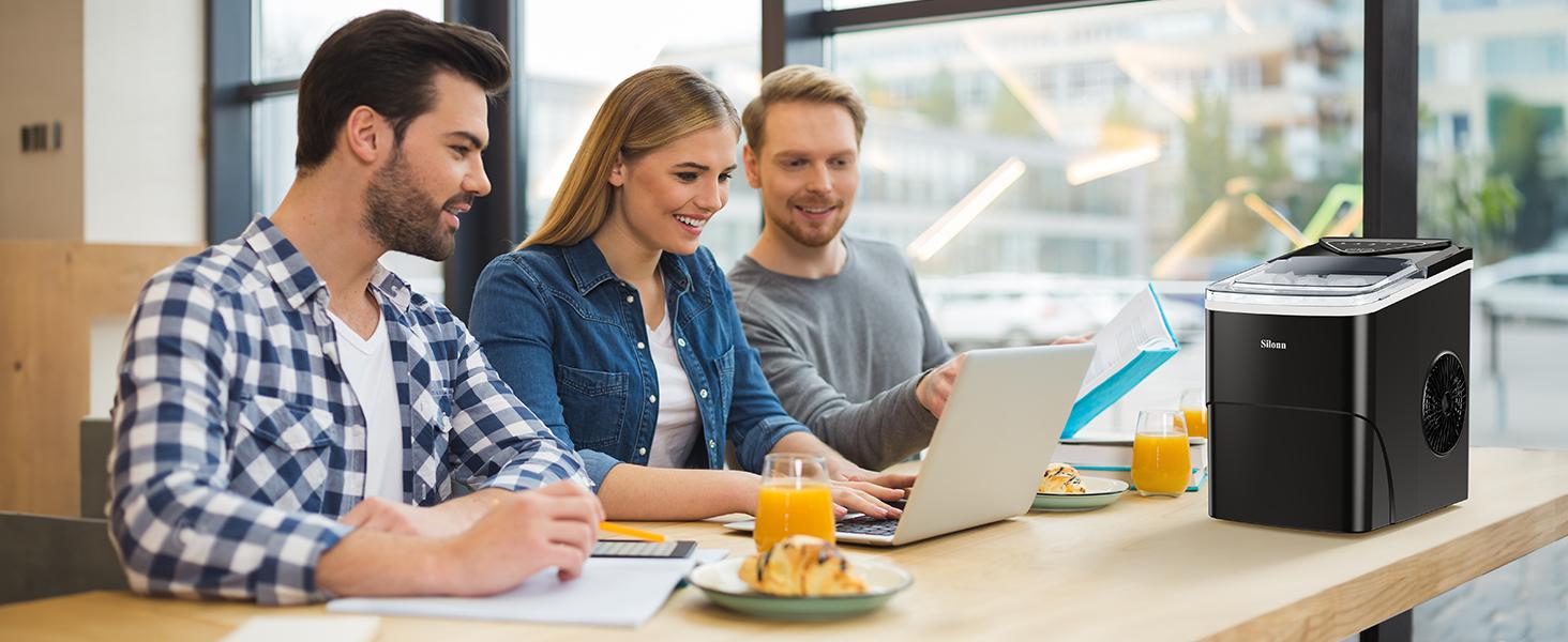 Silonn Ice Maker Countertop, Portable Ice Machine with Carry Handle, Self-Cleaning Ice Makers with Basket and Scoop, 9 Cubes in 6 Mins, 26 lbs per Day, Ideal for Home, Kitchen, Camping, RV