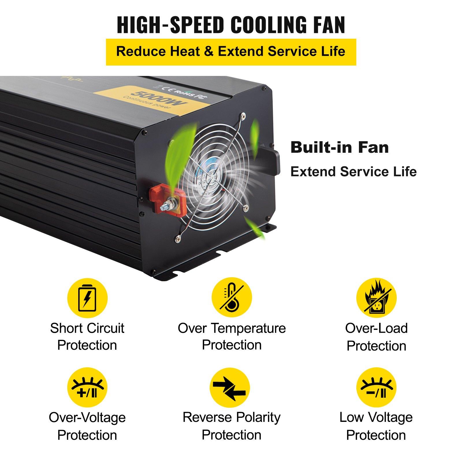 VEVOR 5000W Output Modified Sine Wave Power Inverter, DC 12V to AC 120V Car Converter with LCD Display, Remote Control, LED Indicator, AC Outlets for Car/Boat/RV Emergency Power