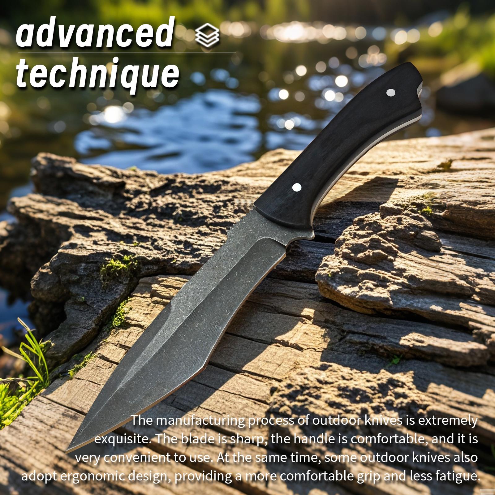 High-carbon steel knife A meat cleaver for professional .fruit cutting， It has a fixed blade and comes with a  sheath. The blade surface is stone-washed, making it sturdy and durable. The handle is comfortable and ergonomically designed, fathersdaygifts