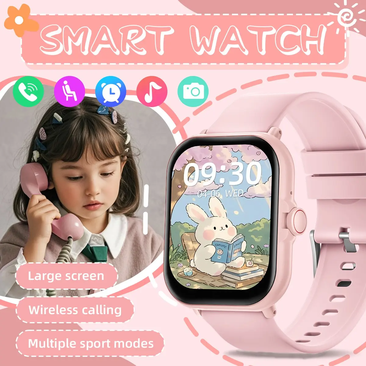 1.83 Inch HD Touchscreen Kid Smartwatch, Calling Smart Watch, Sports Tracking, BT-compatible Call, Message Notification, Custom Watch Face, Fitness Tracker, Multi-Sport Mode, Camera Remote, Pedometer Unisex Gift, Compatible with iOS and Android