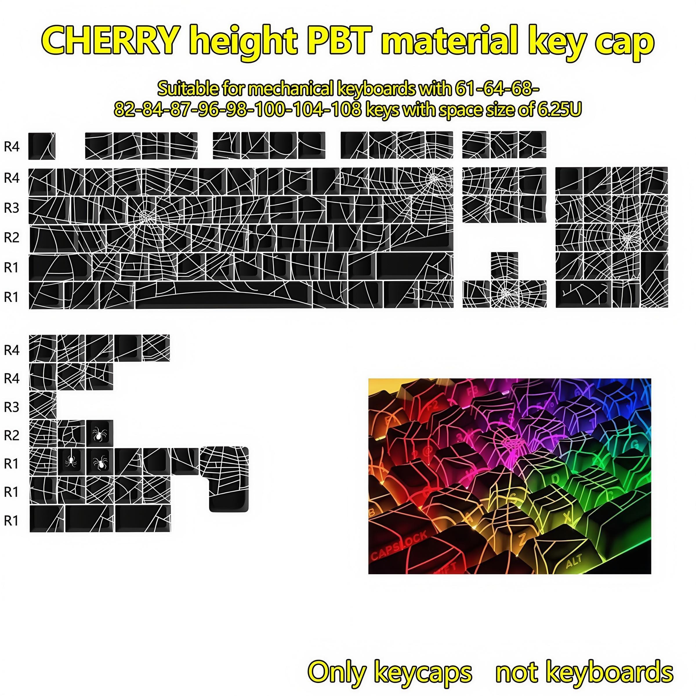 Spider Web Side Printed Keycaps, Mechanical Side Transparent Pbt Five-Sided Heat Transfer Customizable Keycaps, 130pcs Boxed