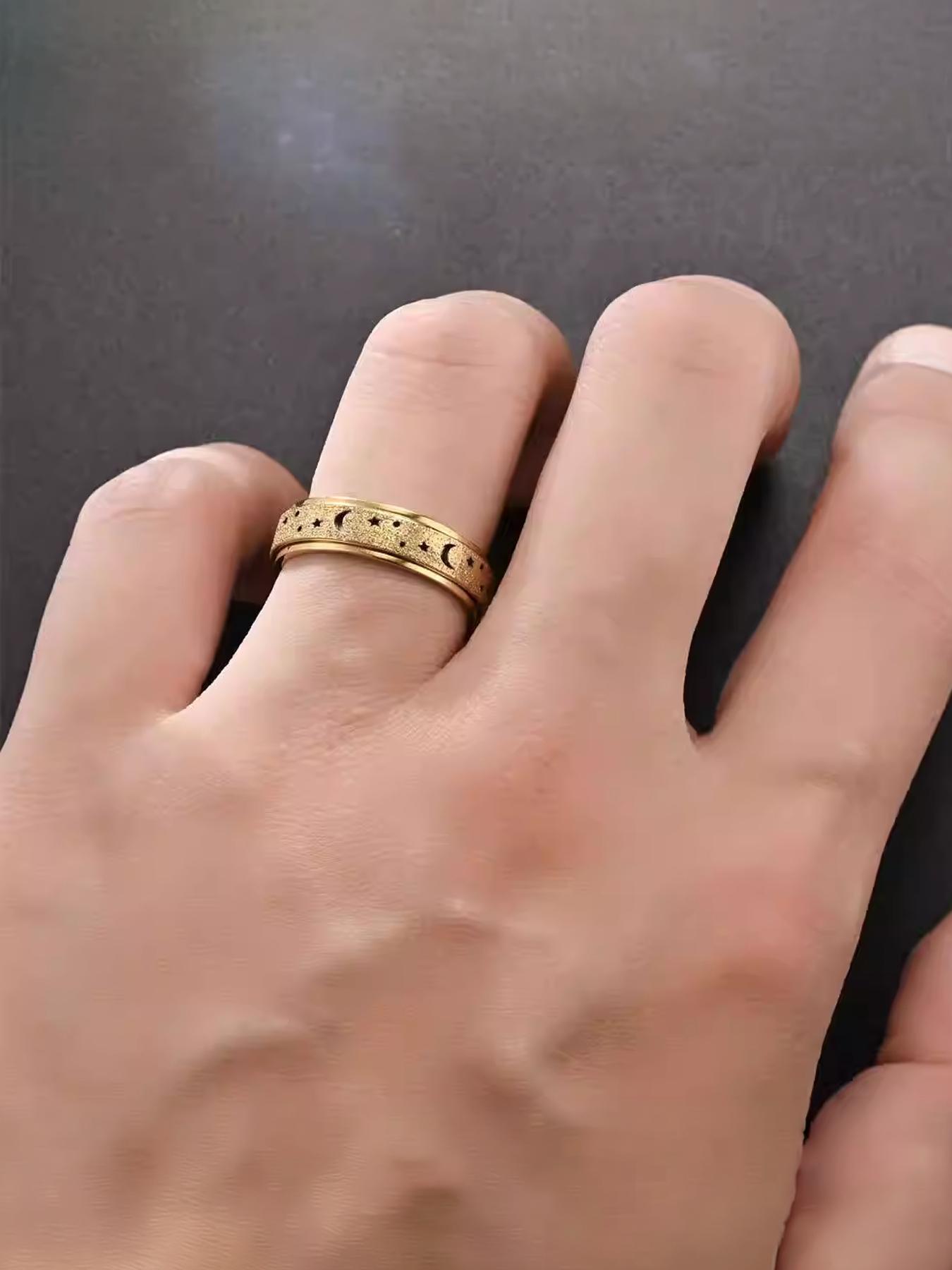 Xun Frosted Hollowed Unisex Stress Relief Anxiety Ring /6mm Stainless Steel Spinning Ring, A Great Stress Relief Item for Both Men and Women, Frosted Shiny Surface # Jewelry/Stainless Steel/Couples/Festivals/Parties/Ideal Gift