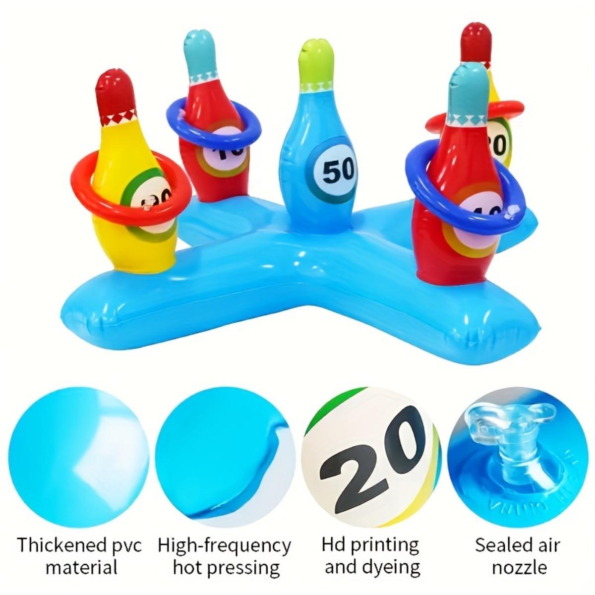 Inflatable Bowling Set for Family Parties, Durable PVC Fun Tossing Game, Bar Drinking Party Game, Pool Party Water Toy, Pool Float, Outdoor Lawn Gathering Interactive Prop for Ages 14+, Pool Floaters, Random Ring Colors