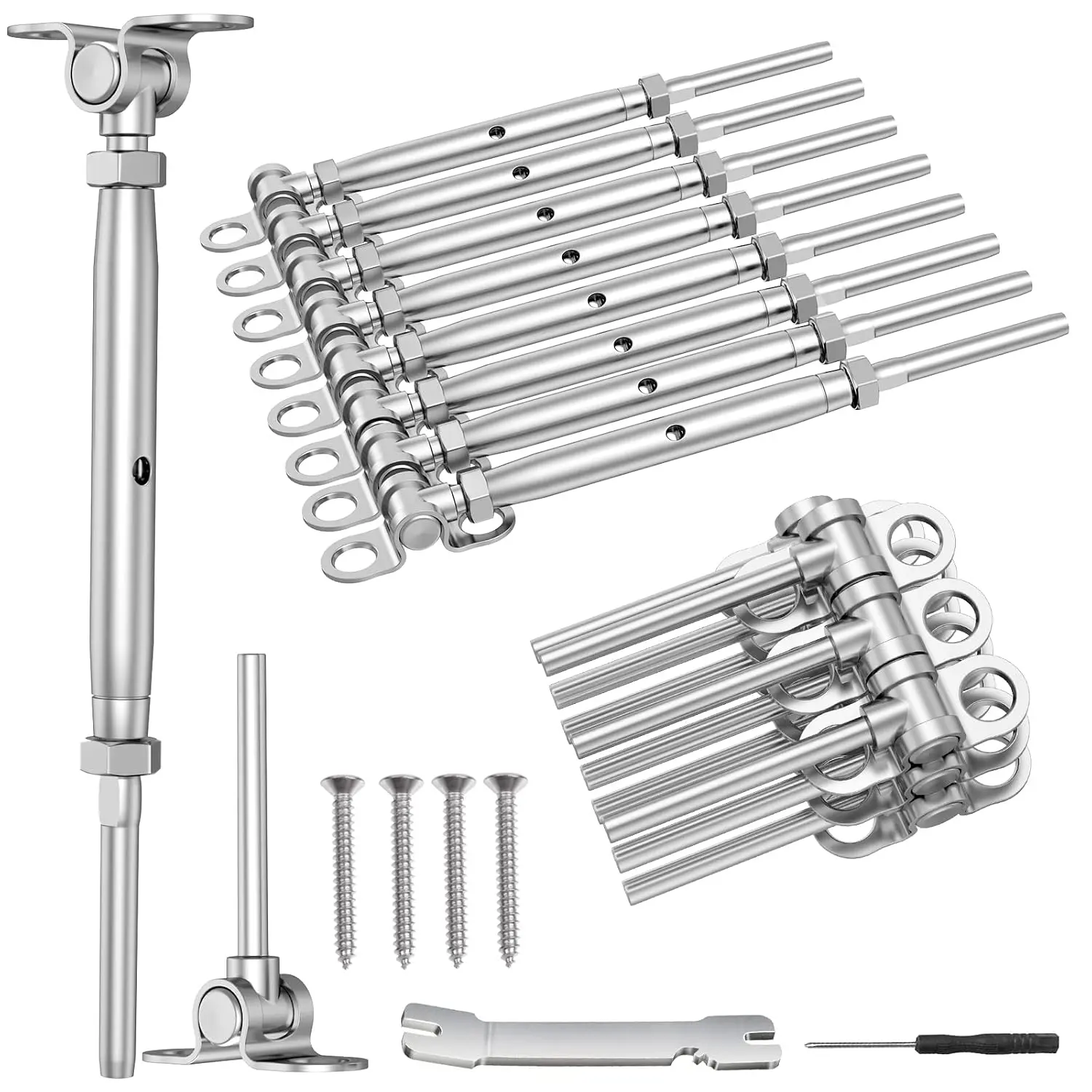 10 Pairs 1/8" Cable Railing Kit Swage Toggle Turnbuckle| Angle T316 Stainless Cable Railing Kits for 2"x2",4"x4" Wood Posts, Deck Cable Railing Kits for Stairs,BL025