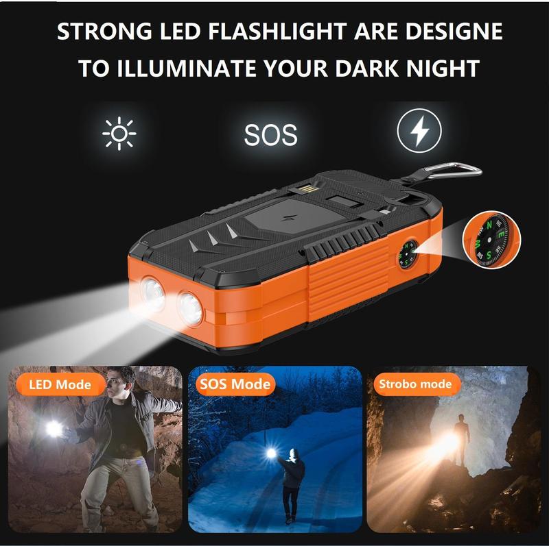 Bdjsad Solar Charage Power Bank 65800 mAh Wireless Fast Charge Hand Crank ultralarge capacit for All Mobile Devices,Intelligent Charging Made With Compass,Flashlights,LED lights,Large Capacity Outdoor Cam Magnetic Portable cellphone Accessories Smartphone