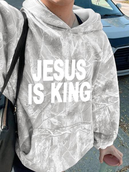 Jesus Is King Unisex Casual Hoodie, Branch Print Long Sleeve Pullover, Graduation & Back-To-School Wear, Fall Fashion Streetwear