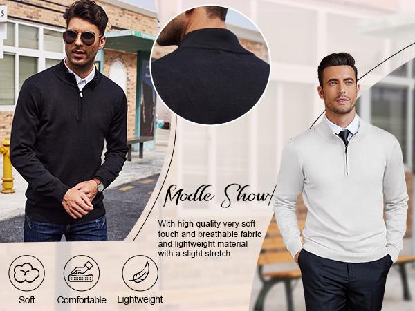 COOFANDY Men's Quarter Zip Up Sweaters Slim Fit Lightweight Mock Neck Pullover Casual Polo Sweaters COOFANDY Men's Quarter Zip Up Sweaters Slim Fit Lightweight Mock Neck Pullover Casual Polo Sweaters