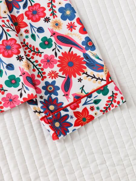 Women's Floral Print Pajama Set, Lapel Button Long Sleeve Top & Loose Comfortable Pants, Casual Fitted Sleepwear & Loungewear for All Seasons