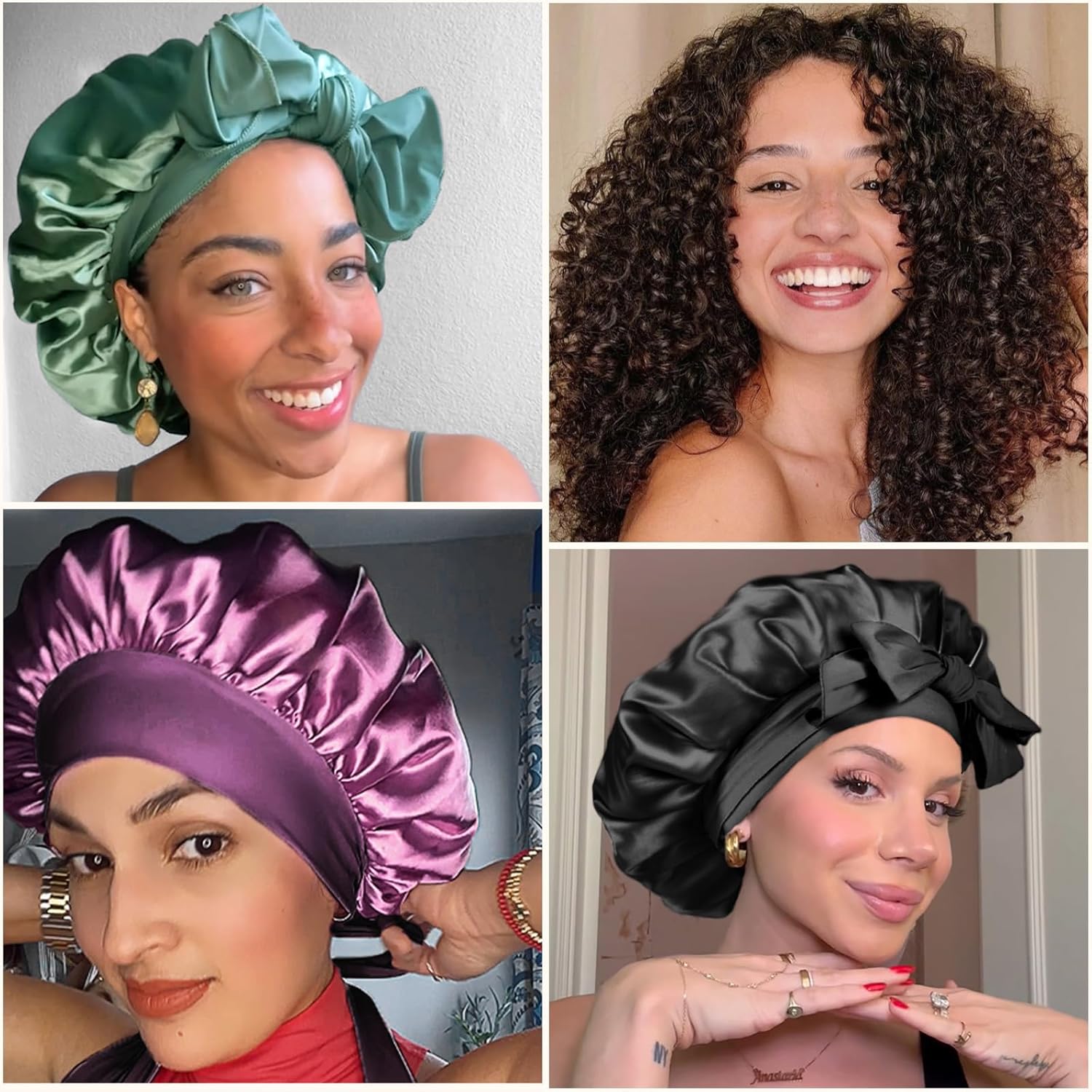 1/4 Pcs Double Layer Satin Bonnet,Soft and Breathable Hair Care Bonnet,Adjustable Night Sleeping Cap,Heatless Styling Tool for Women