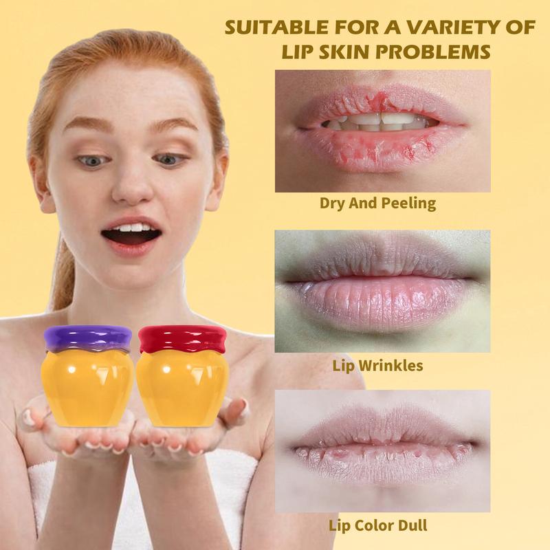 [Jungshea New Arrival] 2 Pcs Honey Pot Lip Mask, Honey Jar Design Comfort Moisturizing Lip Mask, Honey Lip Mask, Sleep Overnight Lip Mask for Lip Care, Hydrating Lip Mask, Lip Care Skincare Gifts