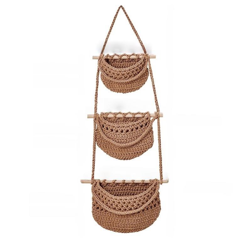 New Unique Three-Layer Fruit Basket, Detachable Wall-Mounted Fruit Net, Simple Nordic Style Woven Bag, Vegetable and Fruit Basket