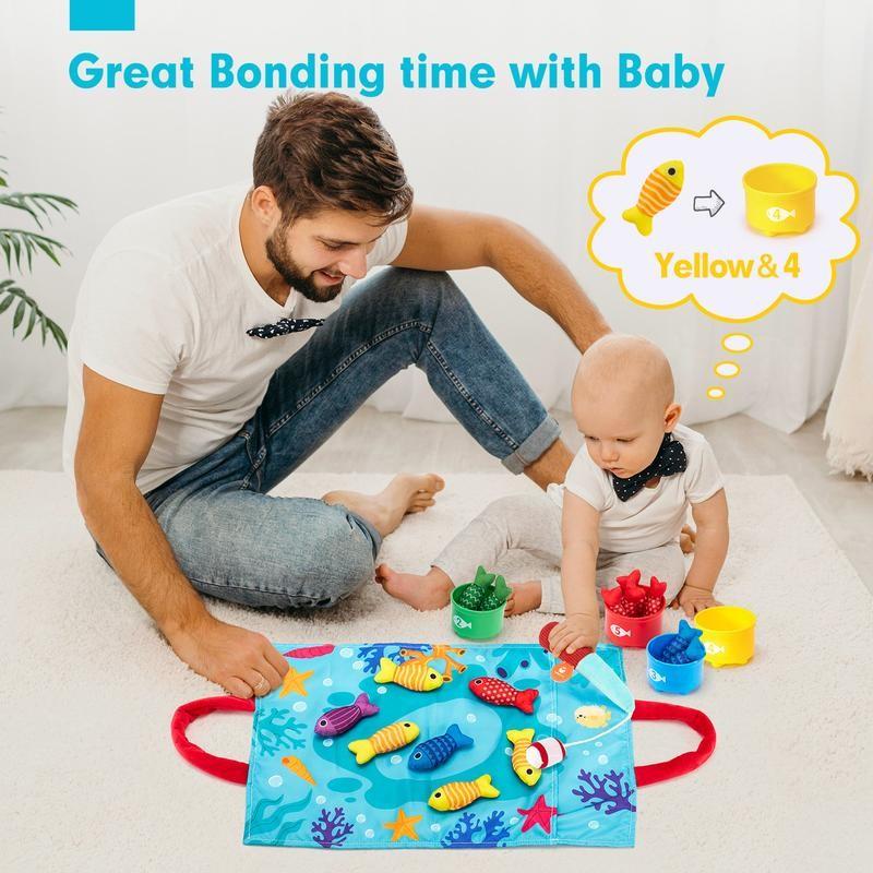 22-piece children's fishing set, Montessori-style fishing game, number counting and color sorting educational gift for boys and girls, suitable for holiday, Christmas and birthday gifts.