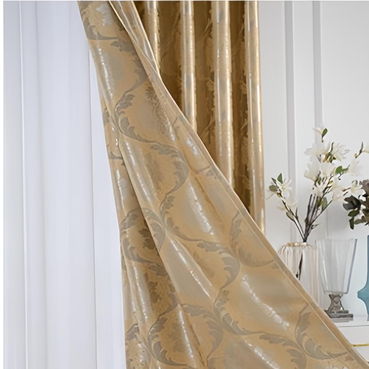 1pc Full Light Blocking Double Sided Embossed Thick Curtains, European Palace Style New Bedroom Luxury Living Room Elegant Design, Privacy Grommet Curtains