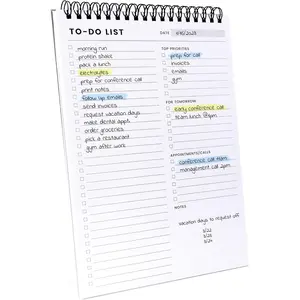 To Do List Notepad: With Multiple Functional Sections - 6.5 x 9.8" 60 Sheets - Spiral Daily Planner Notebook - Task CheckList Organizer Agenda Pad for Work - Note & Todo List Organization Notebooks