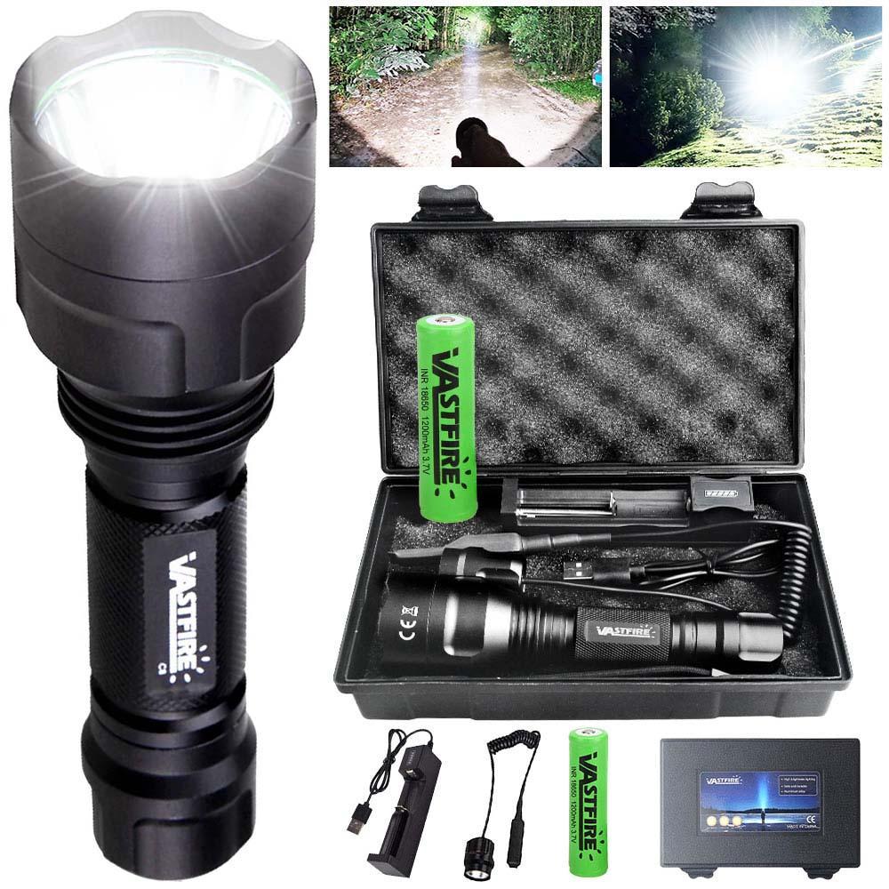 VASTFIRE Ultra Bright Adjustable Tactical Flashlight - High-Power Rechargeable Aluminum Alloy, 350yd Long Range, Hands-Free for Camping, Hiking