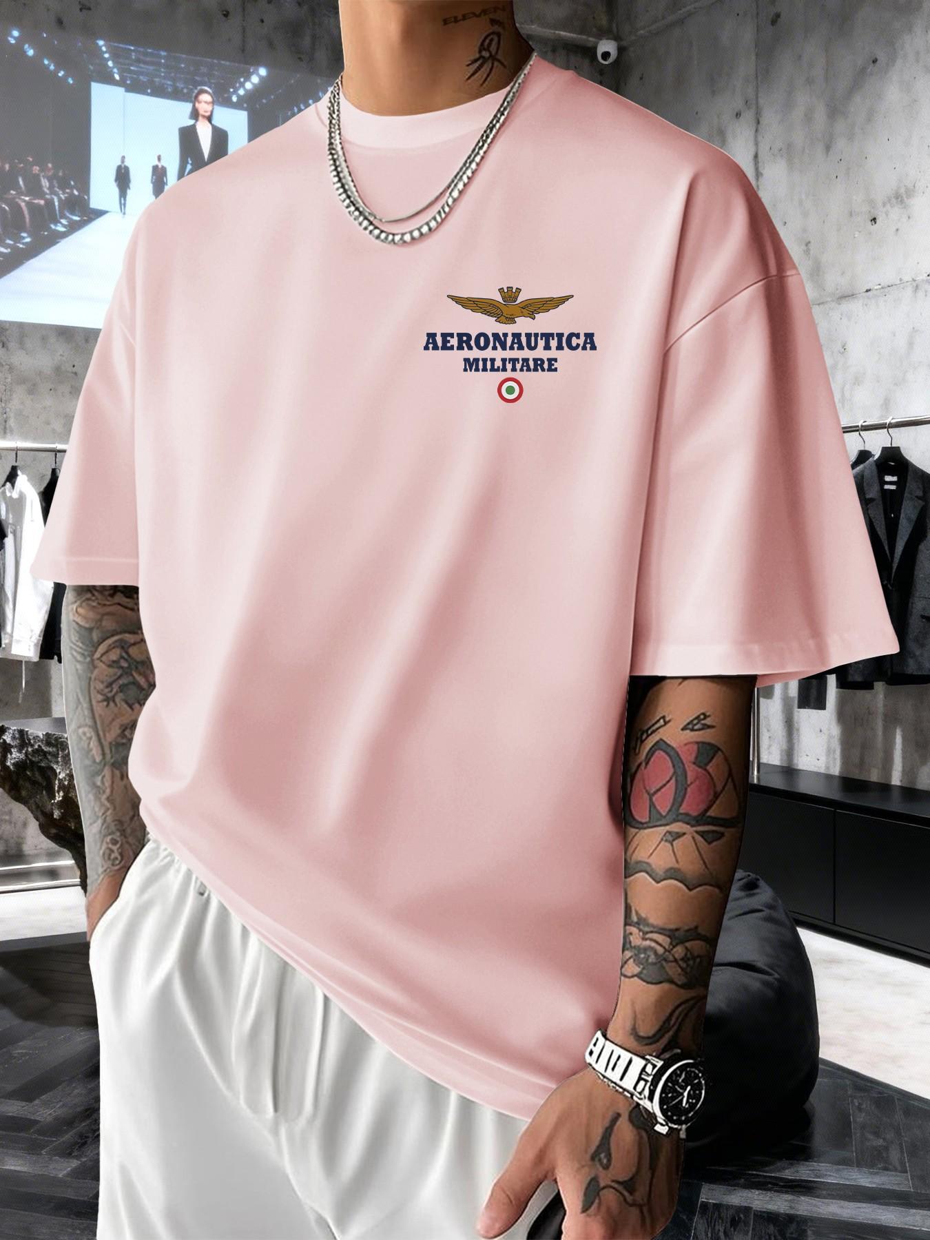 Aeronautica Militare Vintage Military Print T-Shirt, Men's Casual Short Sleeve Top, Breathable Graphic Tee, Summer Fashion