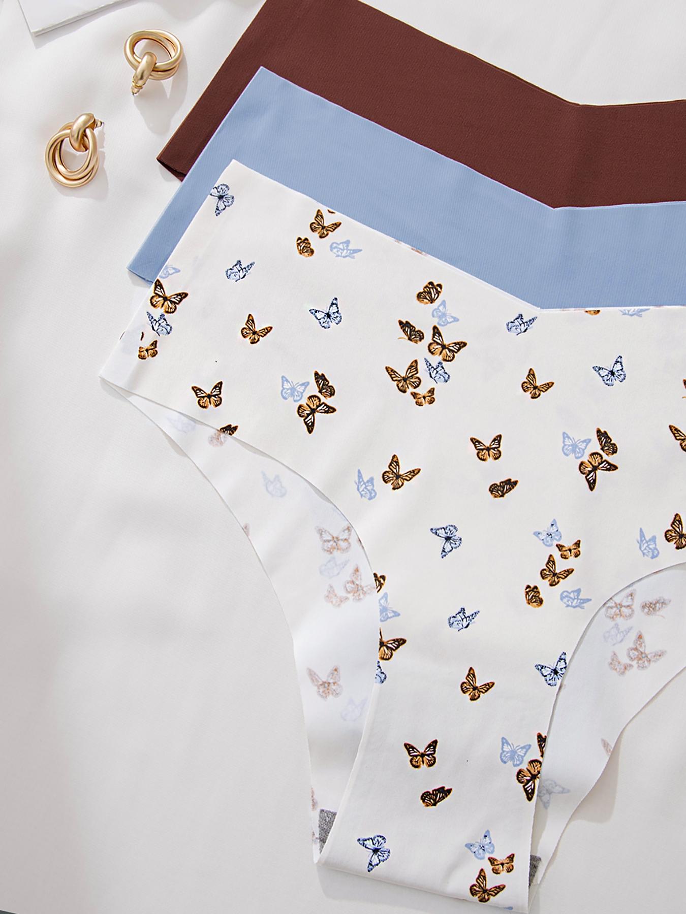 Women's 3pcs Butterfly Print Thong Set, Soft Comfy Breathable Seamless Panty for Daily Wear, Fashion Breathable Underwear, Women's Underwear for All Seasons