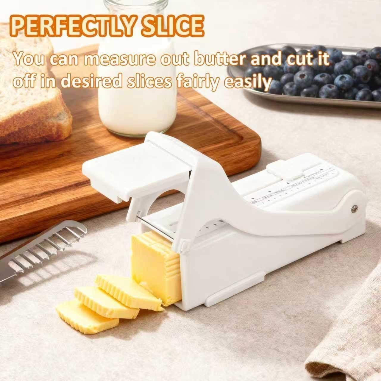 2-in-1 Butter & Cheese Cutter Adjustable Stainless Steel Wire Slicer for Block Cheese Butter Soft Food Portable Measuring Dispenser for Renters Home Cooks Young Families