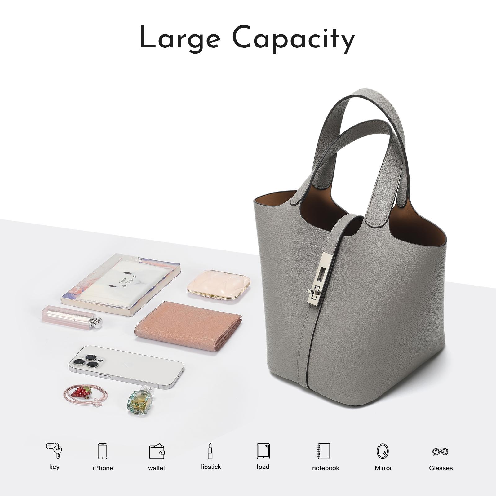 CN6004 Tote Bag for Women Vegan Leather Bucket Purse for Women Top Handle Handbag Shoulder Bag with Detachable Small Purse Yellow Brown TikTokShopHolidayHaul