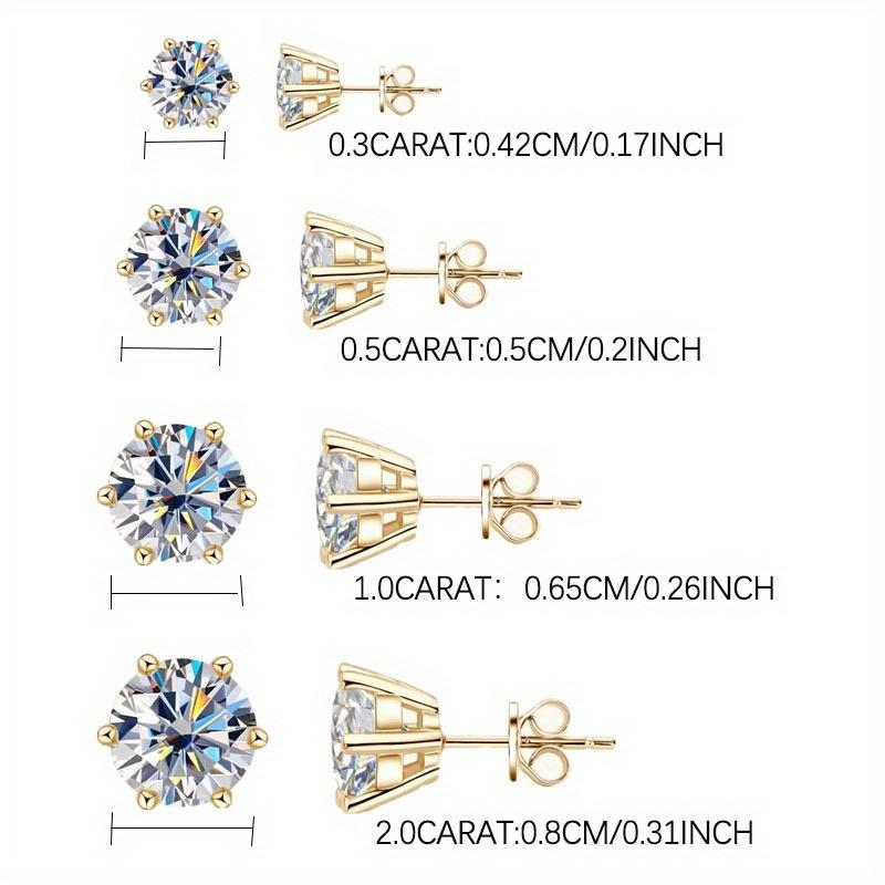 A Pair of 0.3 Carat / 0.5 Carat / 1 Carat / 2 Carat 925 Silver Six-Claw Moissanite Earrings for Men And Women, Featuring a Stylish And Classic Minimalist Design, Suitable for Everyday Wear And As Gifts for Birthdays Or Anniversaries,