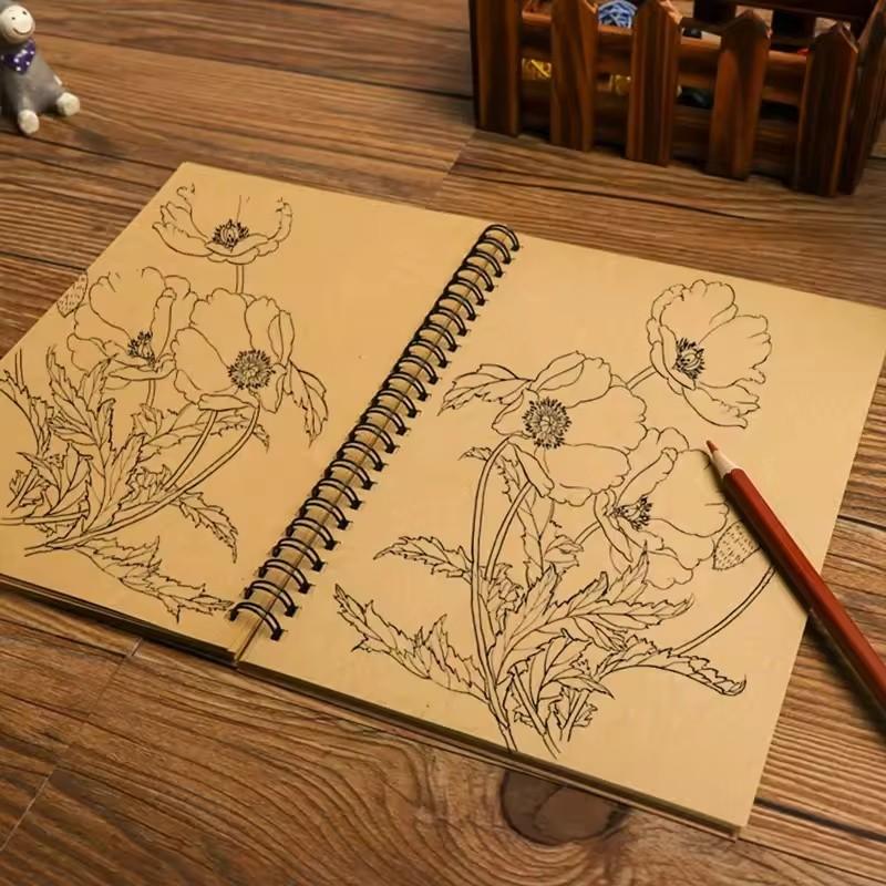A5 12×18cm Blank Inner Page Spiral Notebook Writing Notebook 4 Styles Kraft/Black Cover Plain Drawing Book Office Notepad Children Graffiti Diary School Sketch Stationery