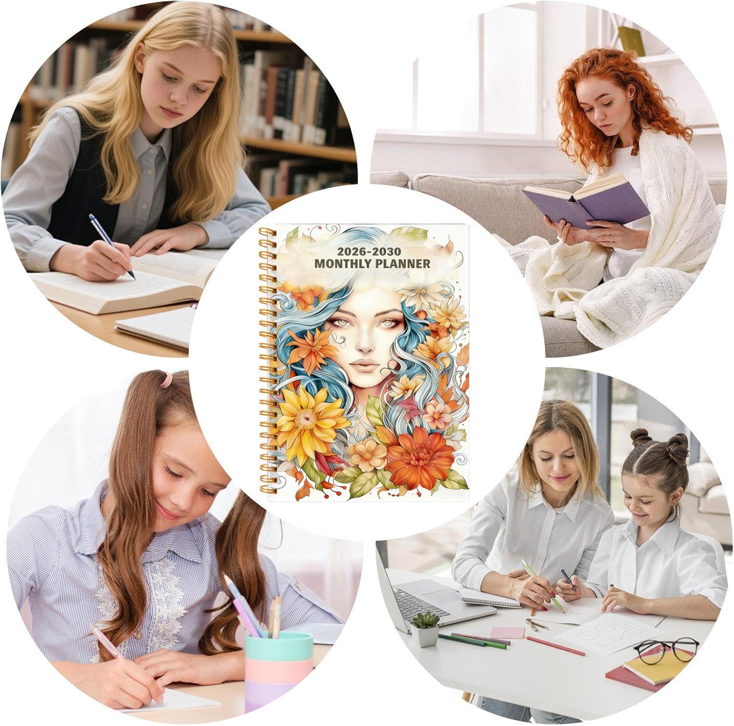 2026-2030 Monthly Planner/Calendar - January 2026 to December 2030, 5-Year Monthly Planner, Colorful Flower Lady Cover Design Notebook, Yearly Calendar Planning, Monthly Tabs, 60-Month Calendar, 5.5 x 8.3 inches, 71 Sheets/142 Pages Thick Paper, Elastic C