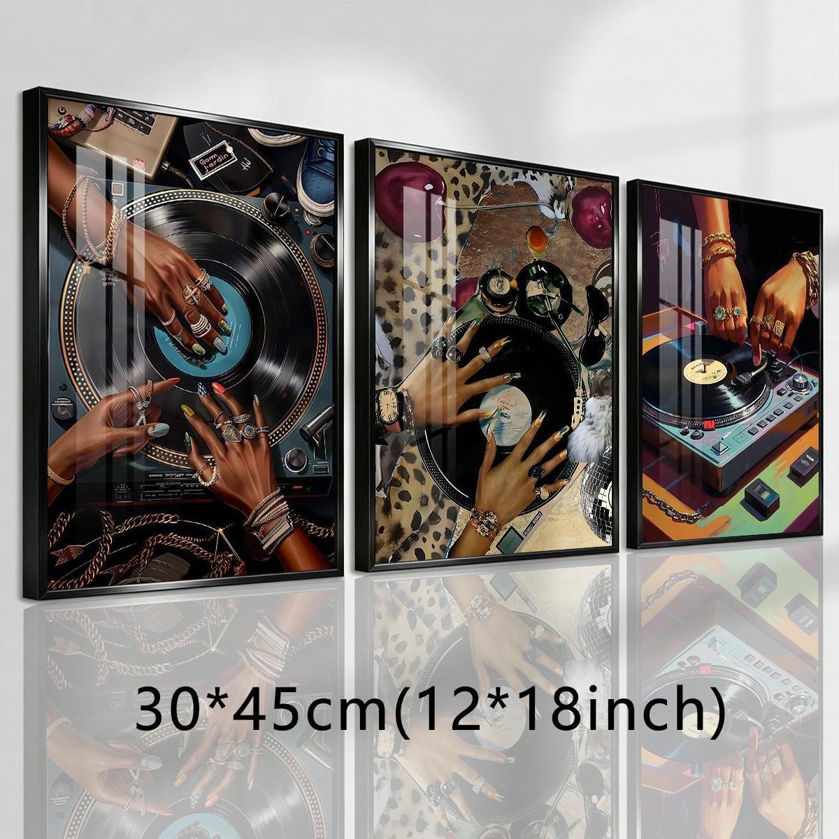 3 Counts Aluminum Alloy Framed Painting, Stylish DJ Vinyl Record Player Art Picture, Home Decoration For Living Room, Bedroom, Office, Restaurant, Hallway Wall Decor, Odorless Print Artwork, Luxury Perfect Gift For Friends And Family