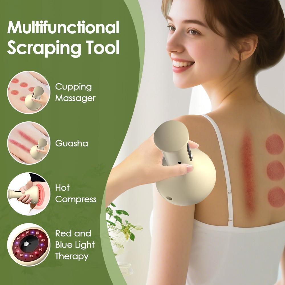 Wireless Vacuum Heating Gua Sha Massager, red & blue light constant temperature therapy, adjustable suction levels, relieves meridians for shoulder, neck, waist and back at home, Relaxation Aid, Neck Shoulder Relaxer
