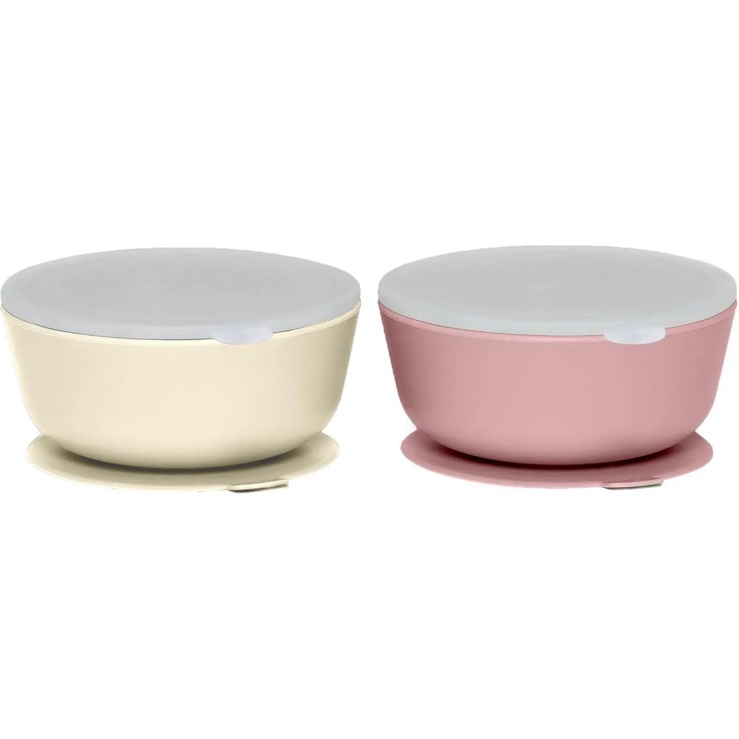 Suction Bowls for Baby & Toddlers (Set of 2) - 100% Silicone w/Plastic Lid - Leak Proof Feeding Supplies - Dishwasher & Microwave Safe Infant Dinnerware w/Extra Strong Base