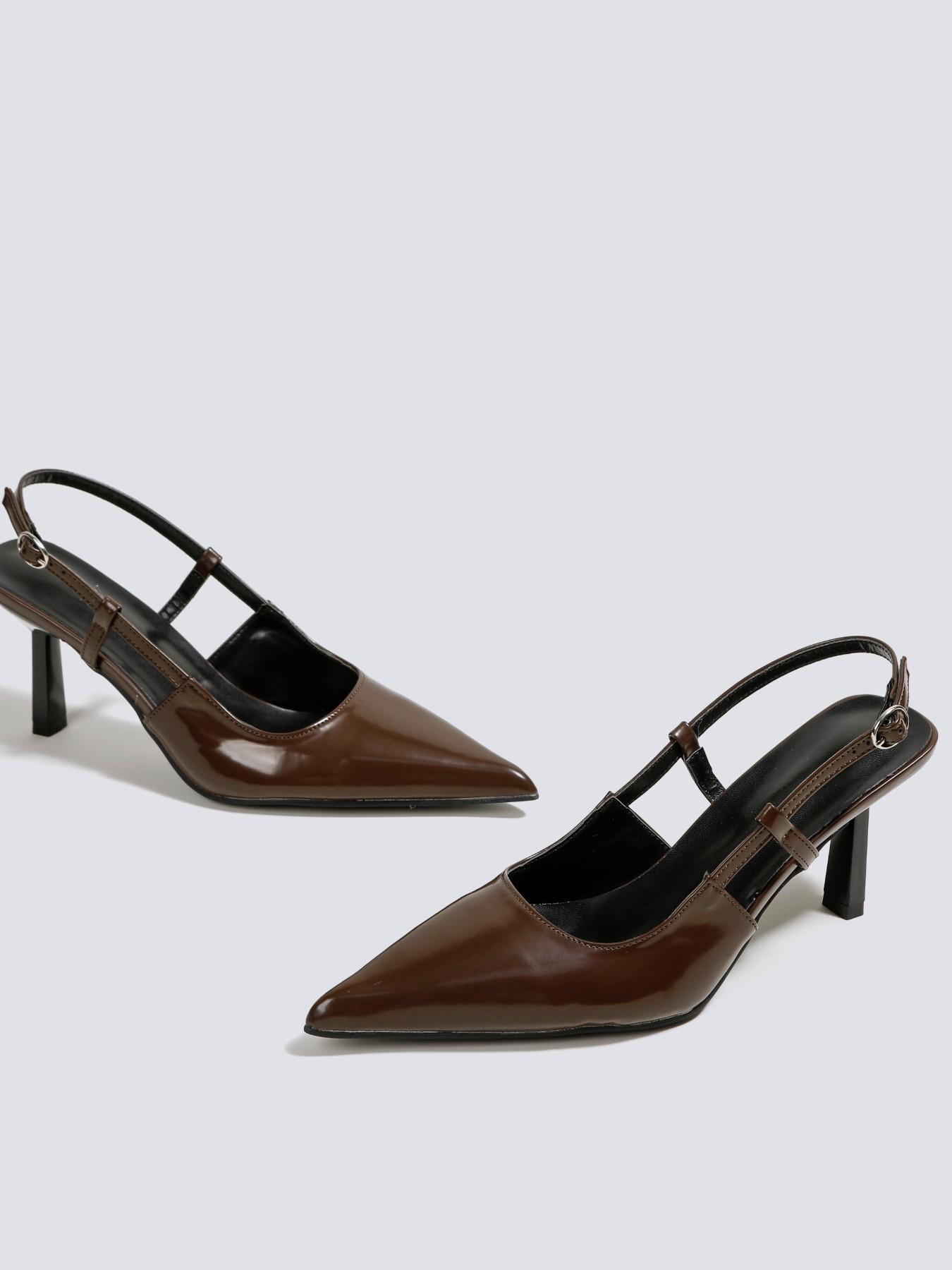 Women's Matte High Heel Shoes, Slip-On Party Wedding Shoes, 7cm Formal Footwear, Pointed Toe Sandals with Back Strap