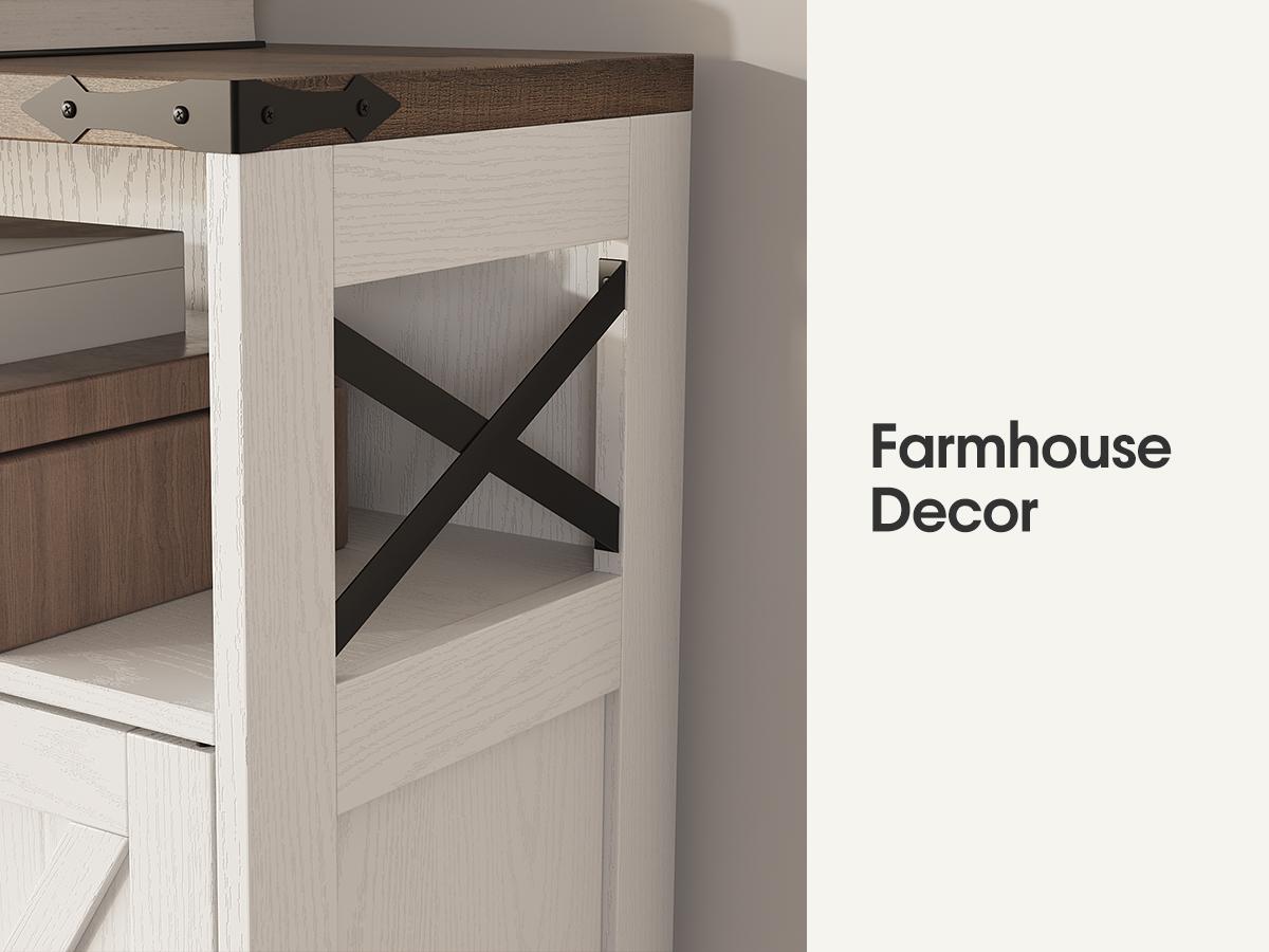 Vabches Farmhouse Storage Cabinet with Drawers and Open Storage,Freestanding Kitchen Pantry Storage Cabinet with 2 Barn Doors, Floor Storage Cabinet for Kitchen, Living Room