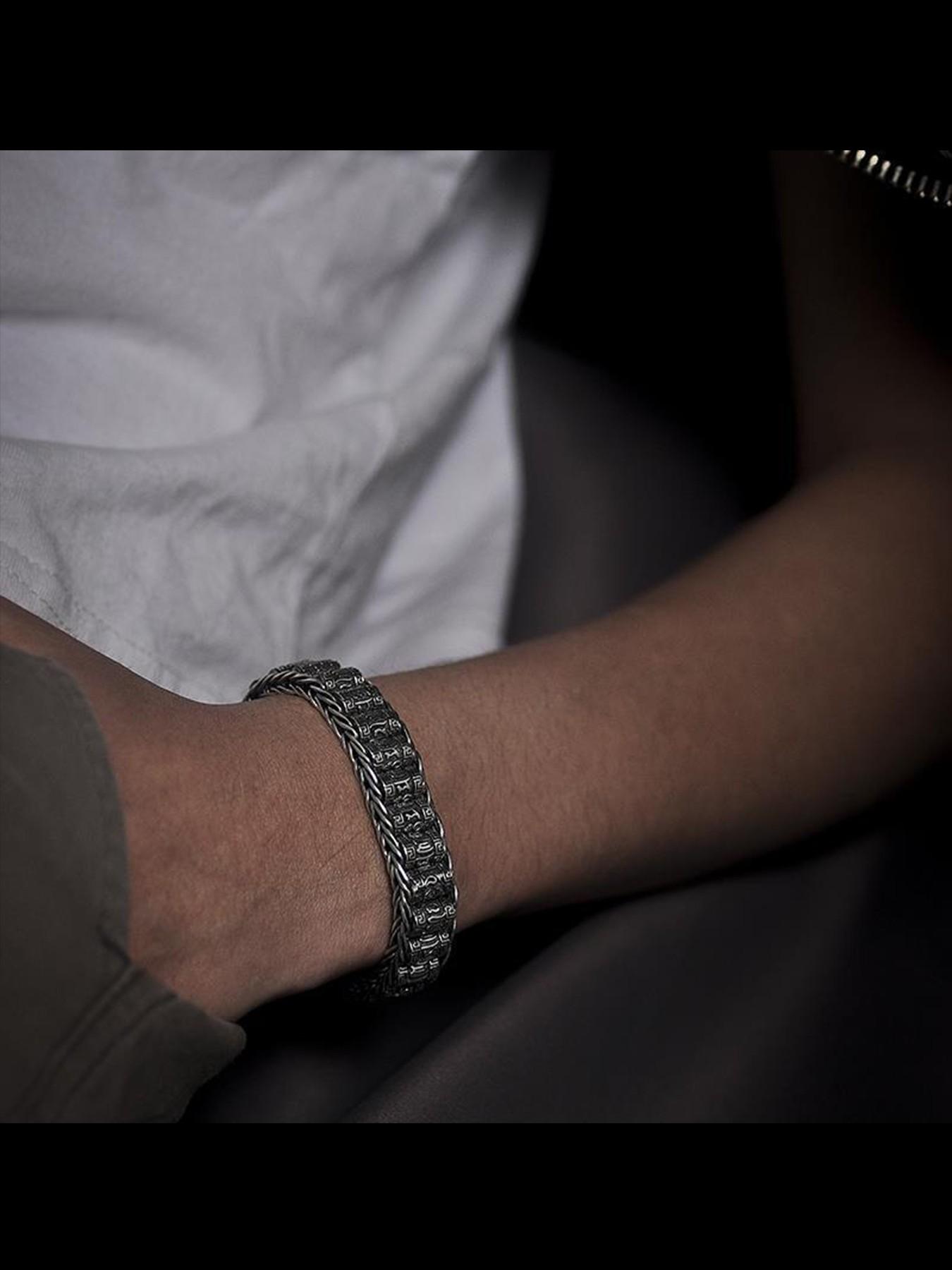 New Handmade Braided High-End Road Luck Bracelet for Men, Six-Word Mantra Lucky Bead, Vintage Jewelry Accessory