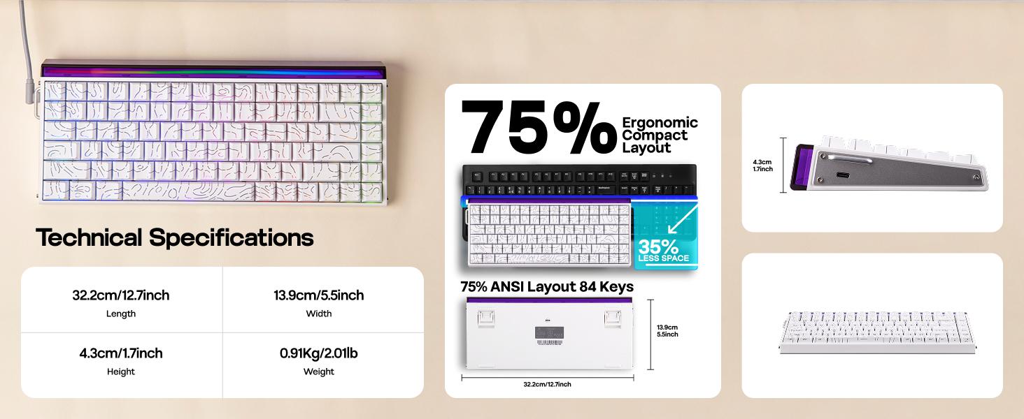 (NEW)Aula Hero68/84 HE Wired Magnetic Gaming Keyboard, Rapid Hall Effect Keyboard with 0.01mm Adjustable Actuation, 8kHz Polling, 5-Layer Sound Dampening, RGB Lightbox & Backlit (White)