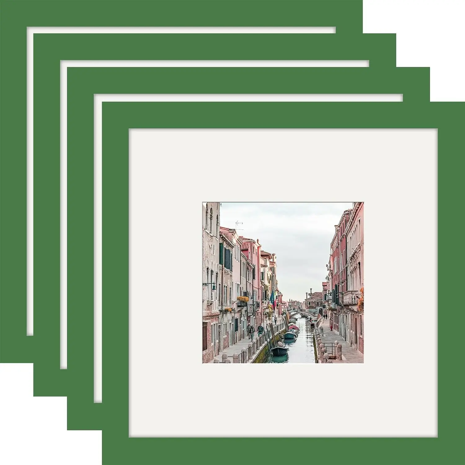8x8 Green Square Picture Frames Solid Wood 4 Pack for Wall Mounting and Tabletop Display