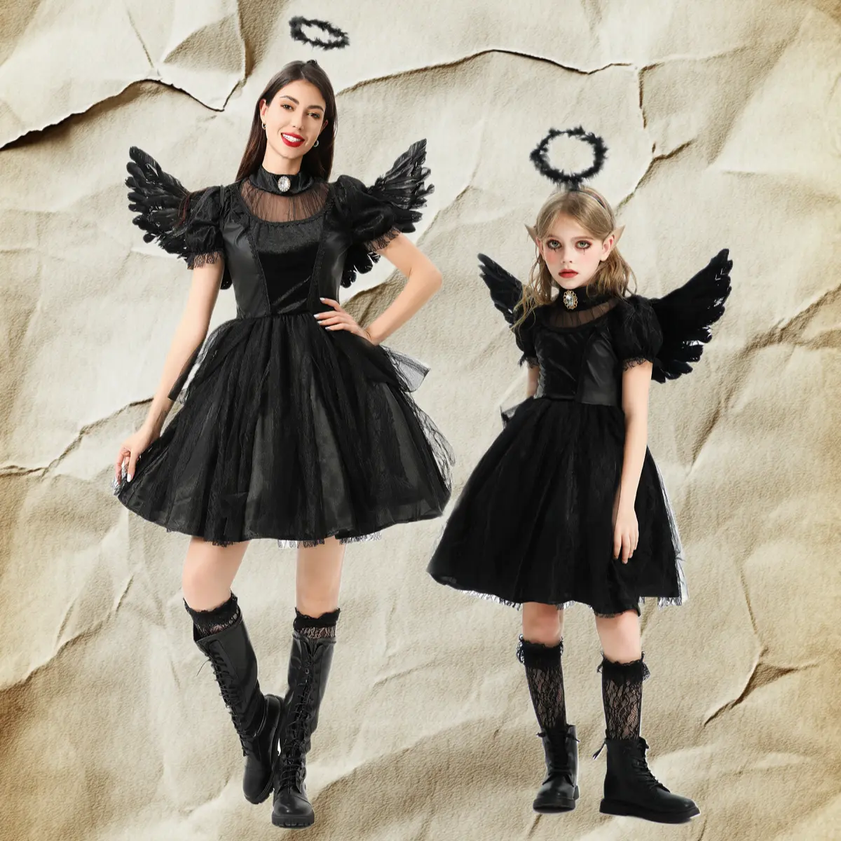 Adult European Dark Gothic Thick Smooth Loose Breathable Formal Retro Uniform Fabric Costume Dress - Carnival Party Clothes for Halloween Masquerade, Stage Performance (Angel-Demon-Vampire-Witch Themed)