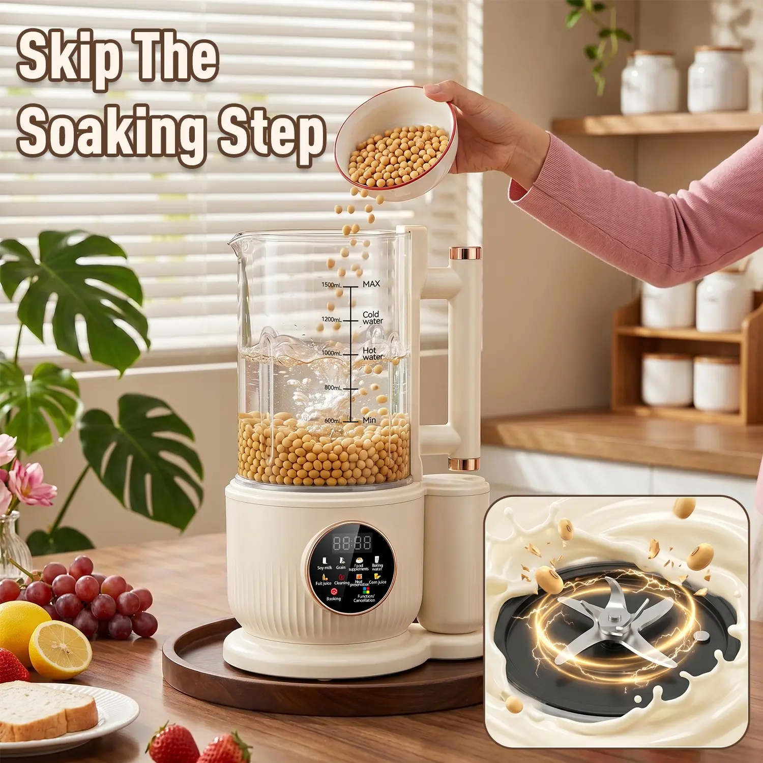 Automatic Nut Milk Maker, Plug and Play 1500ml Nut Milk Machine, Multifunctional Household Kitchen Appliances for Coffee, Grain and Juice, Kitchen Juicer, Ideal Gifts, Home Blender, Blenders for Kitchen