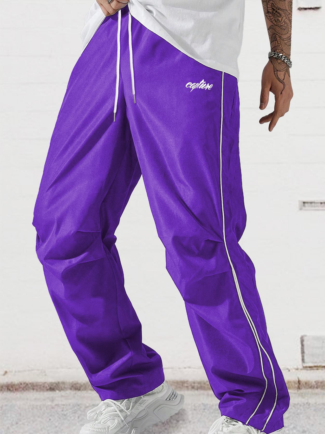 Men's Letter Print Drawstring Waist Athletic Pants, Casual Comfy Contrast Binding Pocket Straight Leg Trousers for Daily Wear, Unisex Workout Bottoms for All Seasons