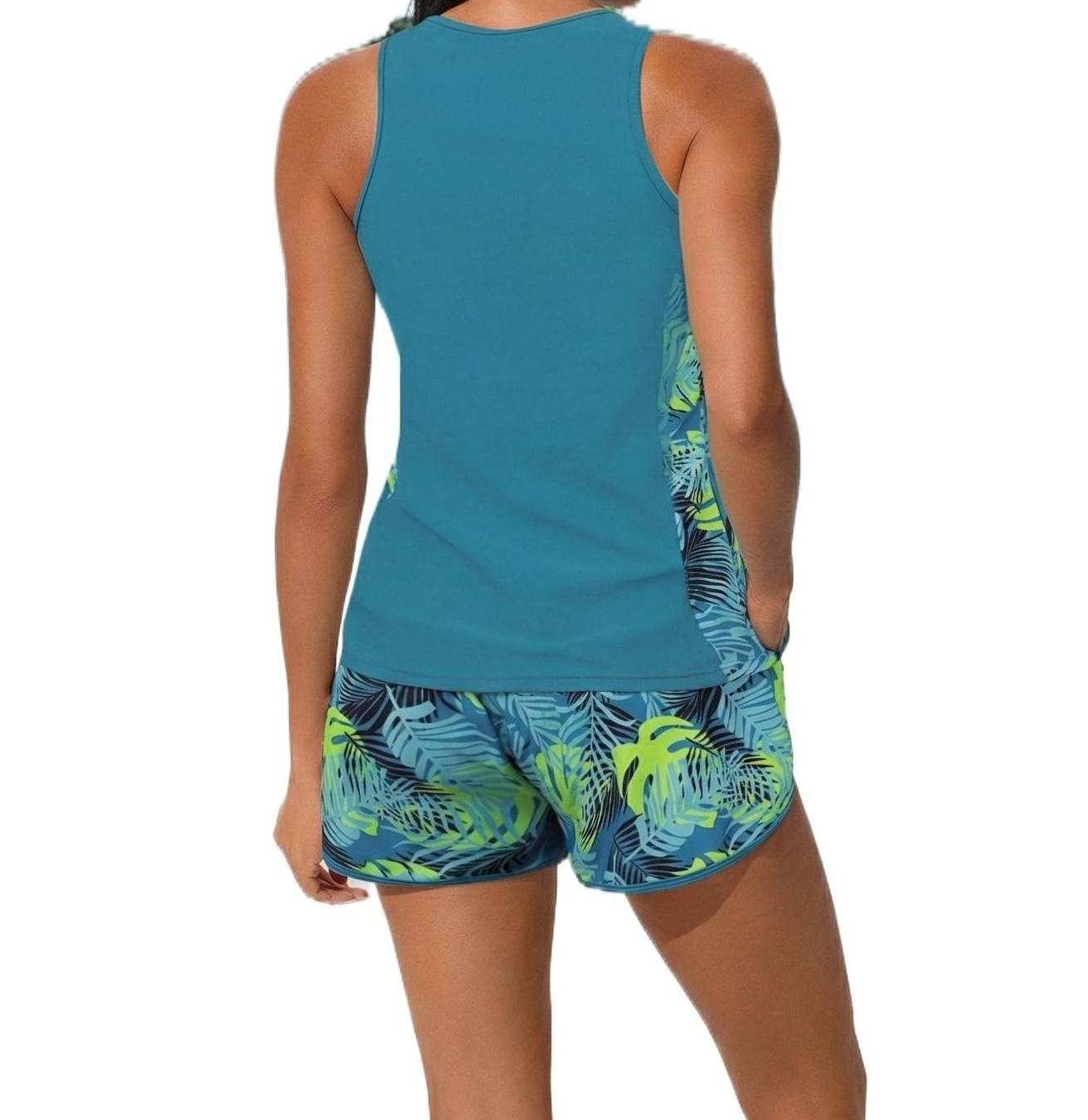 Women'S Two-Piece Fashion Mom High-Waisted Bikini Set With Tummy Control Racerback Top And Boyshorts Beach Swimwear Quick-Dry Surfing Set