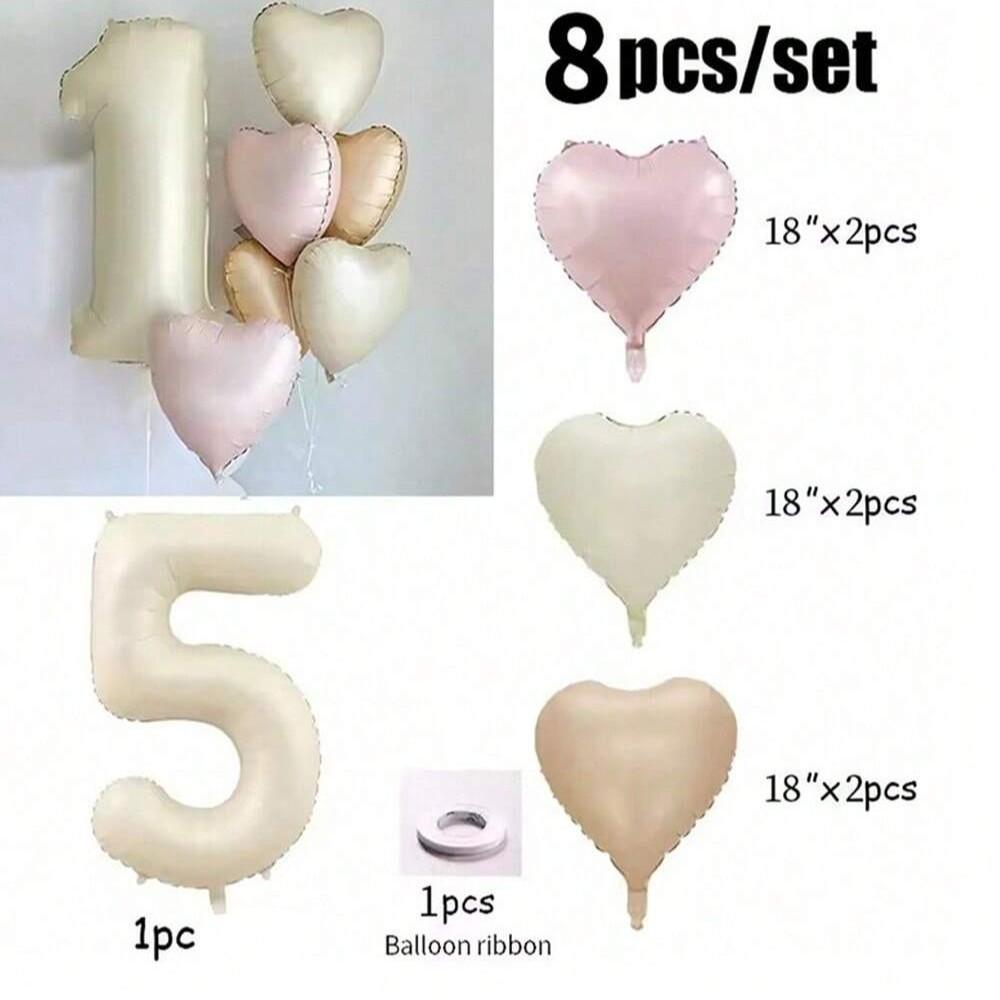 Aluminum Foil Heart Number Balloons Set of 8, Perfect for Birthday Parties, Decorative Party Supplies, Fun and Festive Decoration
