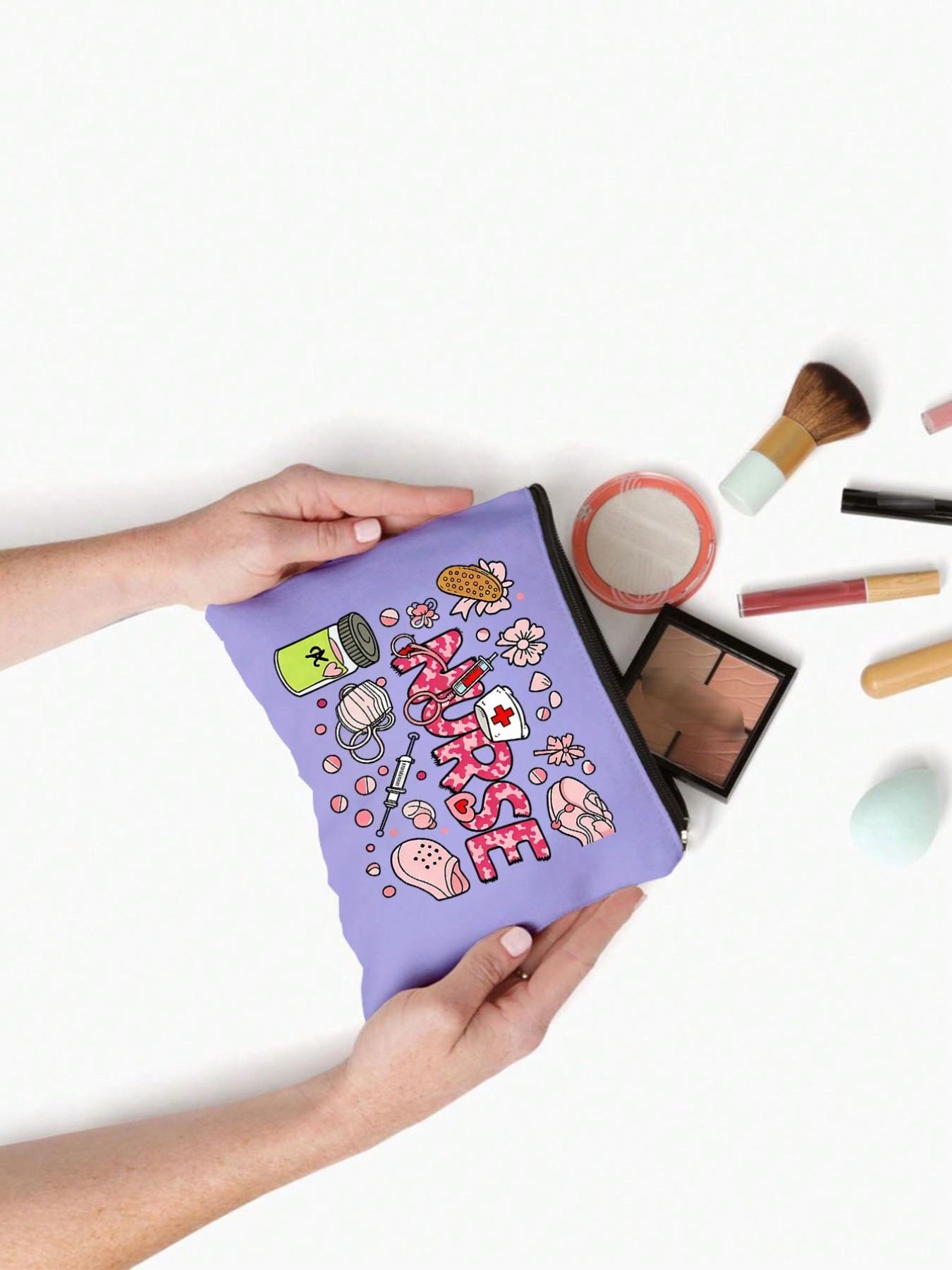 Nurse Theme Makeup Bag, Medical Print Zipper Cosmetic Pouch, Ideal for Cosmetics, Skincare, Medical Supplies, Perfect Gift for Nurses